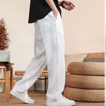 白パンツ 涼やか麻混ワイドパンツ
