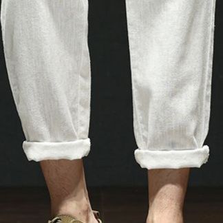 白パンツ 麻混リラックスストレートパンツ