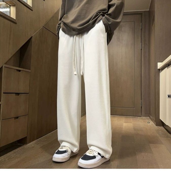 白パンツ 畦編みリラックスワイドパンツ