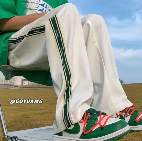 白パンツ サイドライン ストレートパンツ