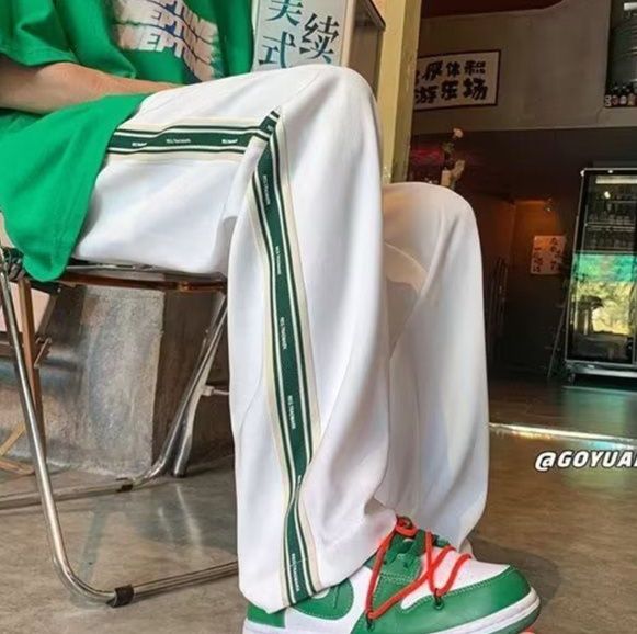 白パンツ サイドライン ストレートパンツ