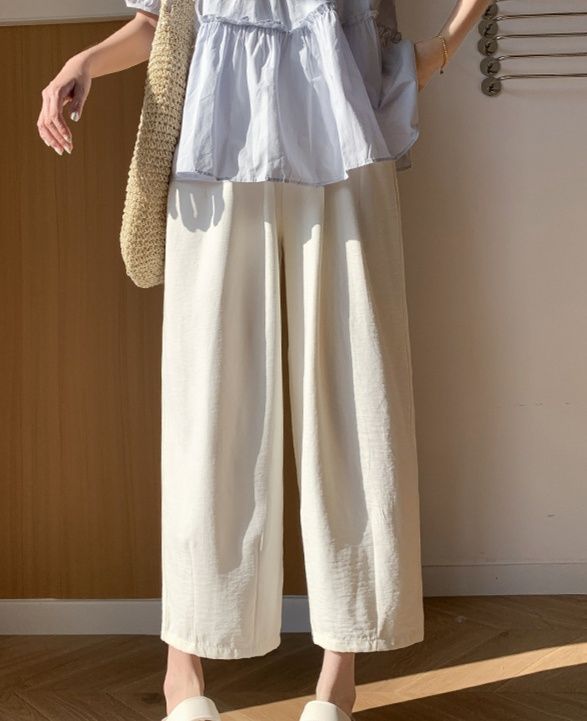 白パンツ ナチュラルリネンワイドパンツ