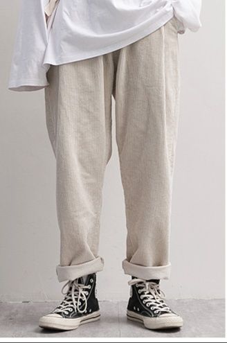 白パンツ コーデュロイリラックスパンツ