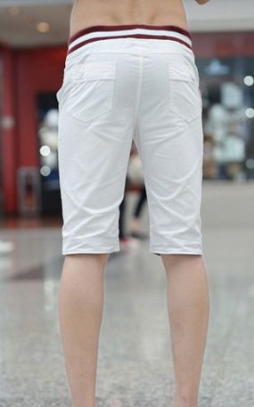 白パンツ ライン入りウエスト ハーフパンツ