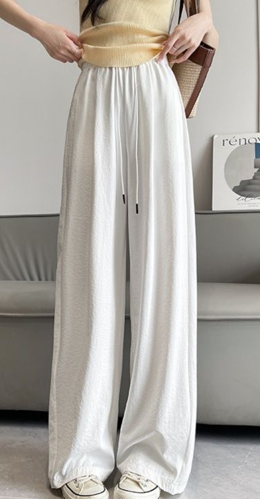 白パンツ 高腰ゆったりフレアパンツ