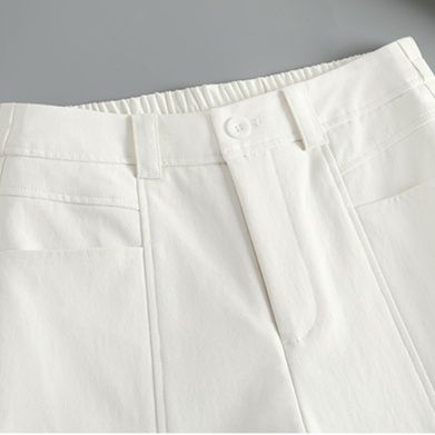 白パンツ センタープレス入りワイドレッグパンツ