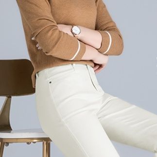 白パンツ 上品な美脚効果抜群センタープレス長丈パンツ