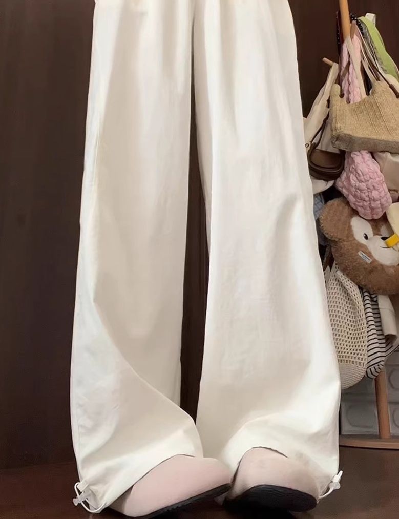 白パンツ ゆったり美脚見せロング丈ボトムス
