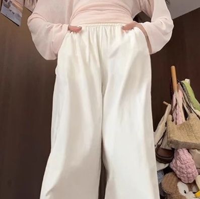 白パンツ ゆったり美脚見せロング丈ボトムス