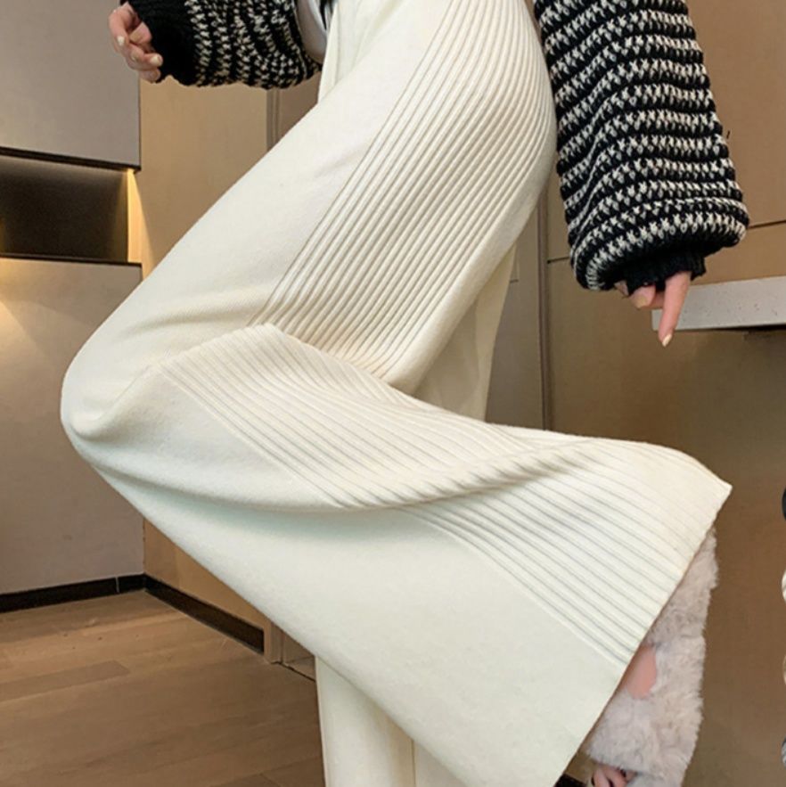 縦リブニットワイドパンツ 白パンツ専門店