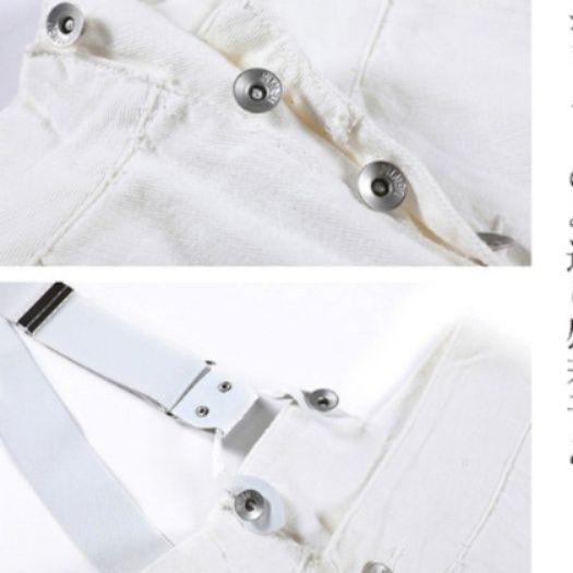 ワンショルダー サロペット デニムストレートパンツ 白パンツ