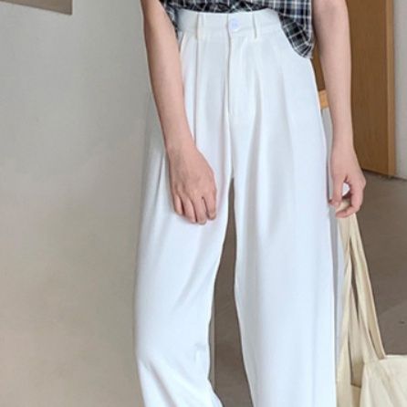 白パンツ 体型カバー 美脚 ハイウエスト ストレートパンツ 女性用