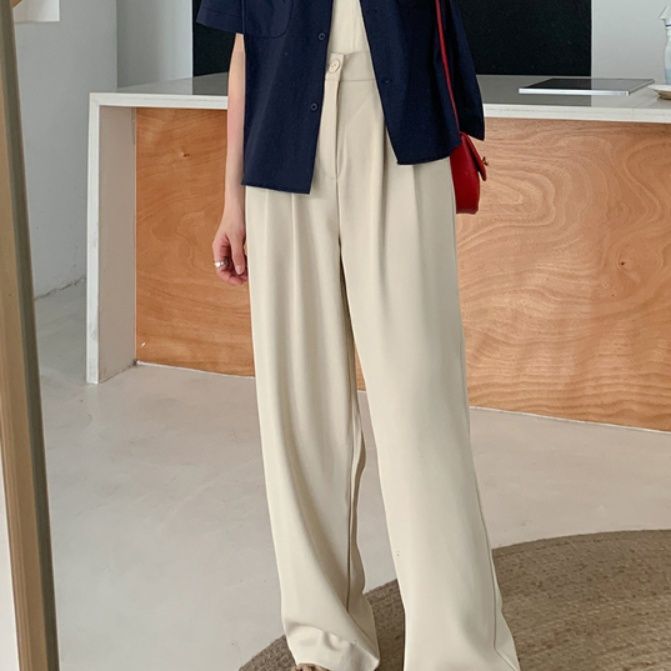 白パンツ 体型カバー 美脚 ハイウエスト ストレートパンツ 女性用