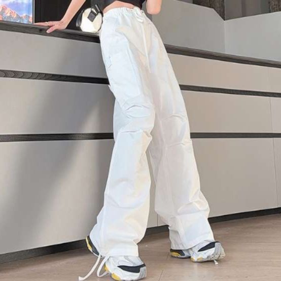 白パンツ 白カーゴパンツ ゆったりワイドシルエット