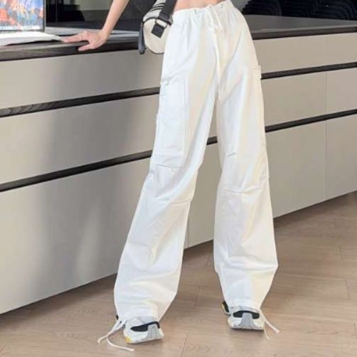 白パンツ 白カーゴパンツ ゆったりワイドシルエット