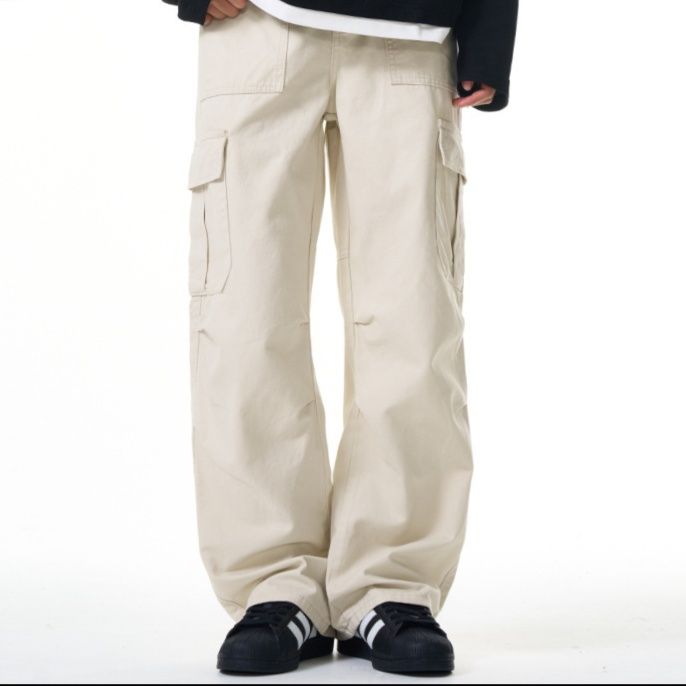 白パンツ ゆったりカーゴワークパンツ