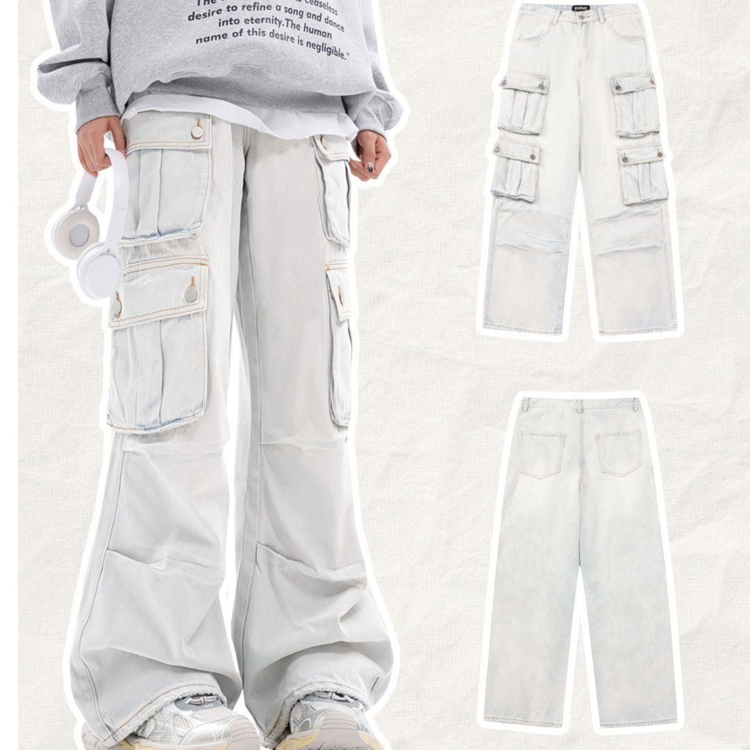 男女兼用カーゴパンツ 白パンツ ストリート系ボトムス