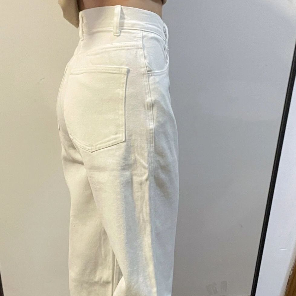 白パンツ ハイウエストストレートデニムワイドパンツ