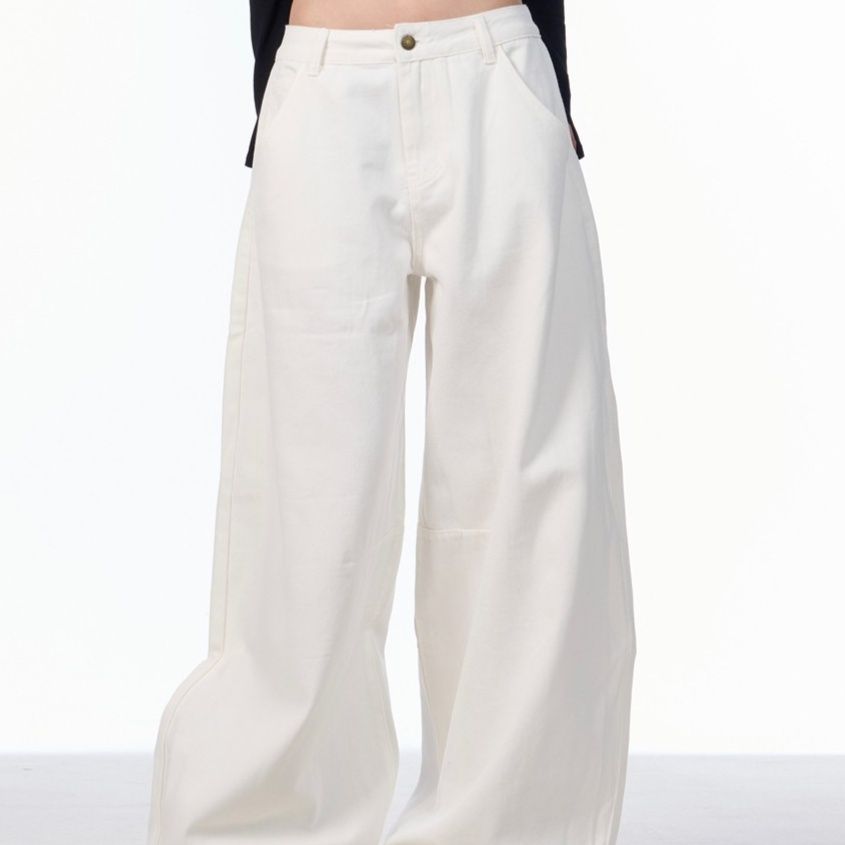 白パンツ ゆったりシルエット超ロング丈ワイドパンツ
