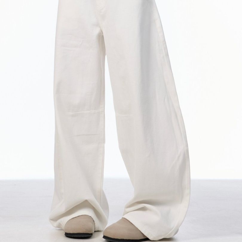 白パンツ ゆったりシルエット超ロング丈ワイドパンツ