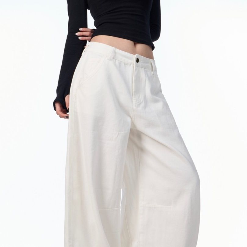 白パンツ ゆったりシルエット超ロング丈ワイドパンツ
