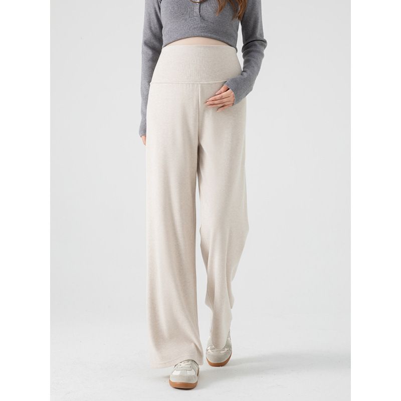 白パンツ 妊婦用ゆったり腹部調整可能長丈パンツ