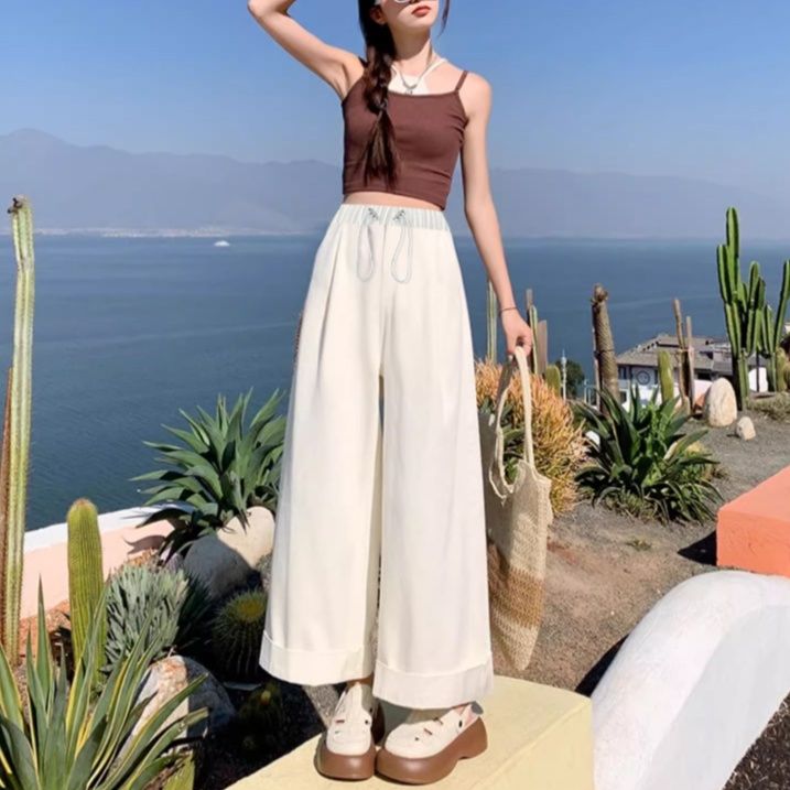 白パンツ ゆったり快適ワイドシルエット妊婦用パンツ