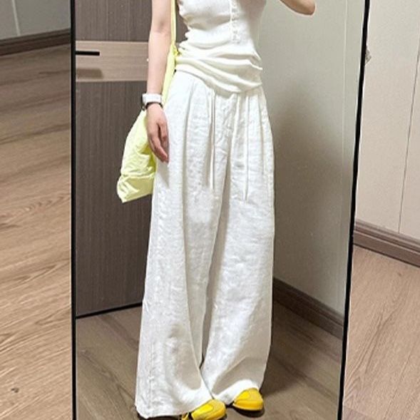 白パンツ 夏季涼感綿麻ワイドマタニティズボン