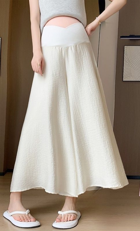 白パンツ マタニティ向け腹帯付きワイドゆったり楽ちん設計