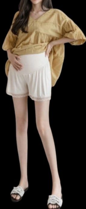 白パンツ マタニティ用レース裾ショート腹帯付き