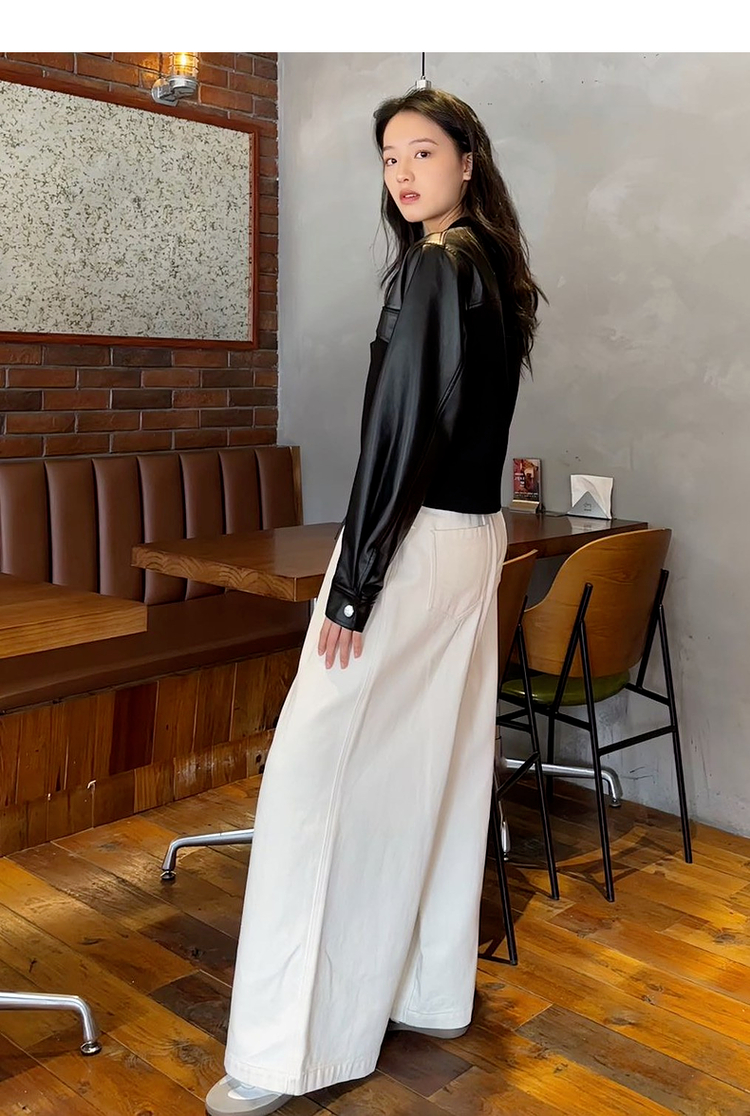 白パンツ ワイドデニムパンツ アウトスリット