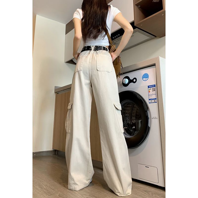 白パンツ 四月新作レディースカーゴパンツ白系デニム風