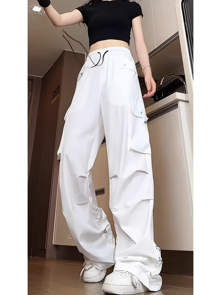 白パンツ マルチポケット機能派カーゴワイドパンツ