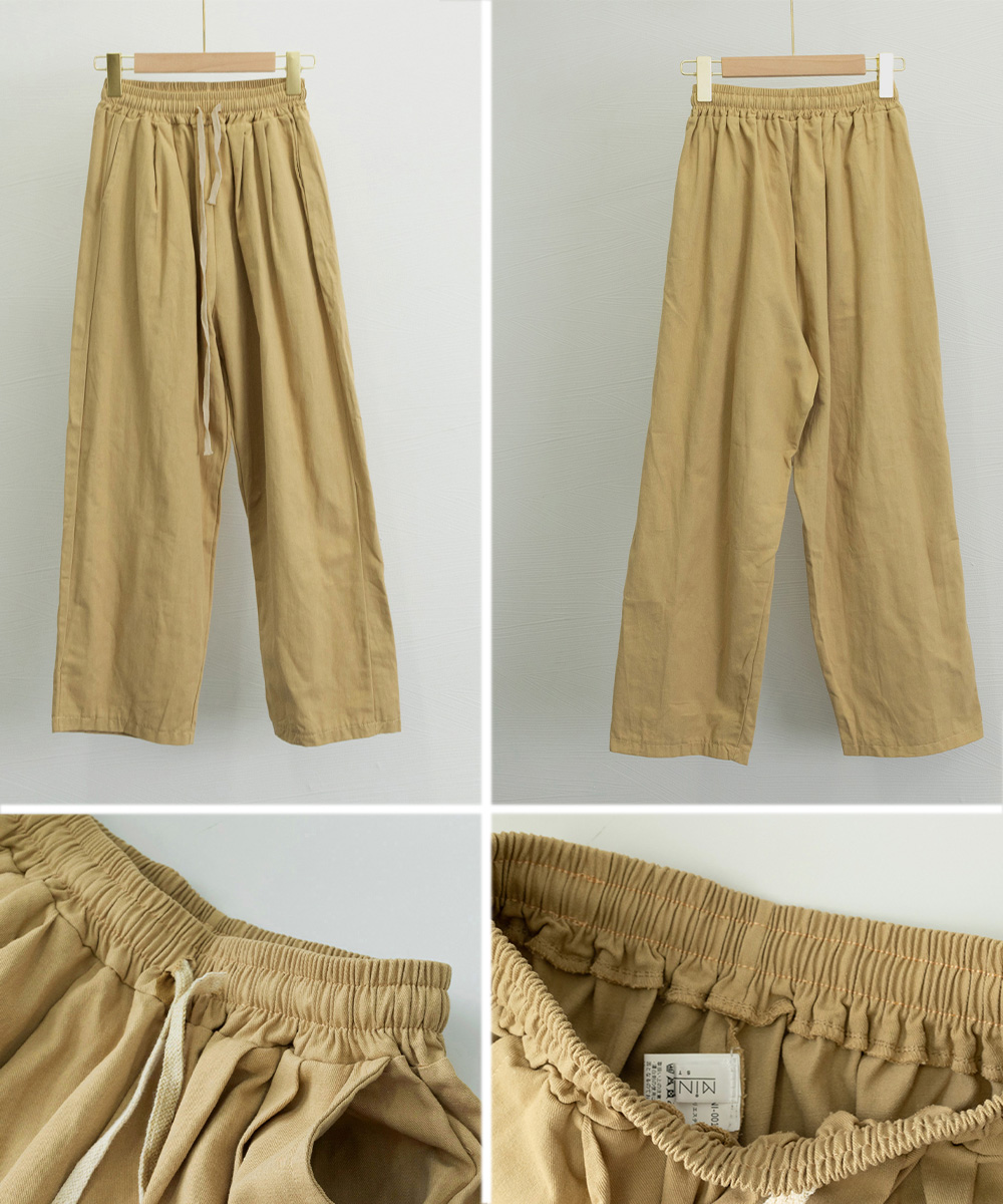 白パンツ ゆったりワイドパンツ レディース体型カバー紐付き