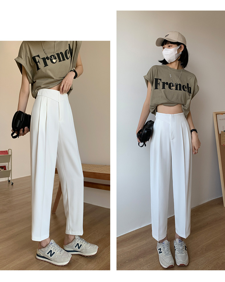 白パンツ センタープレス ドレープ パンツ