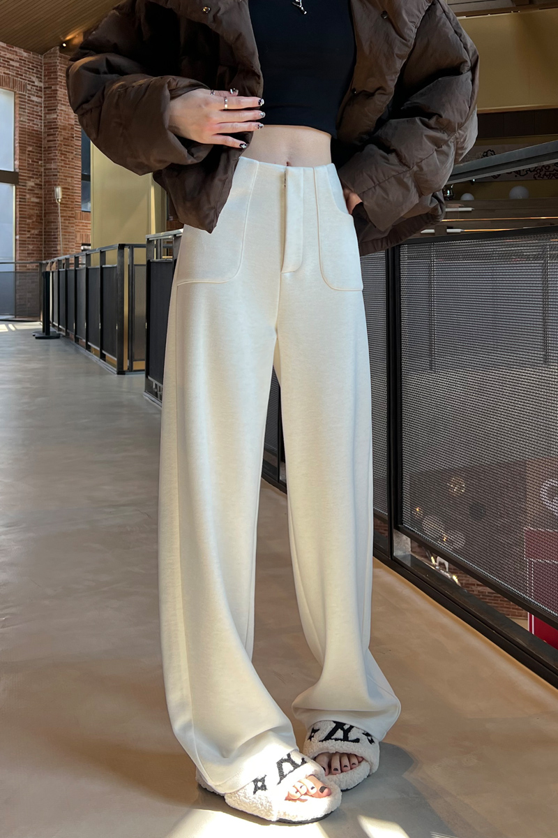 白パンツ アセテートウール混紡ストレートパンツ