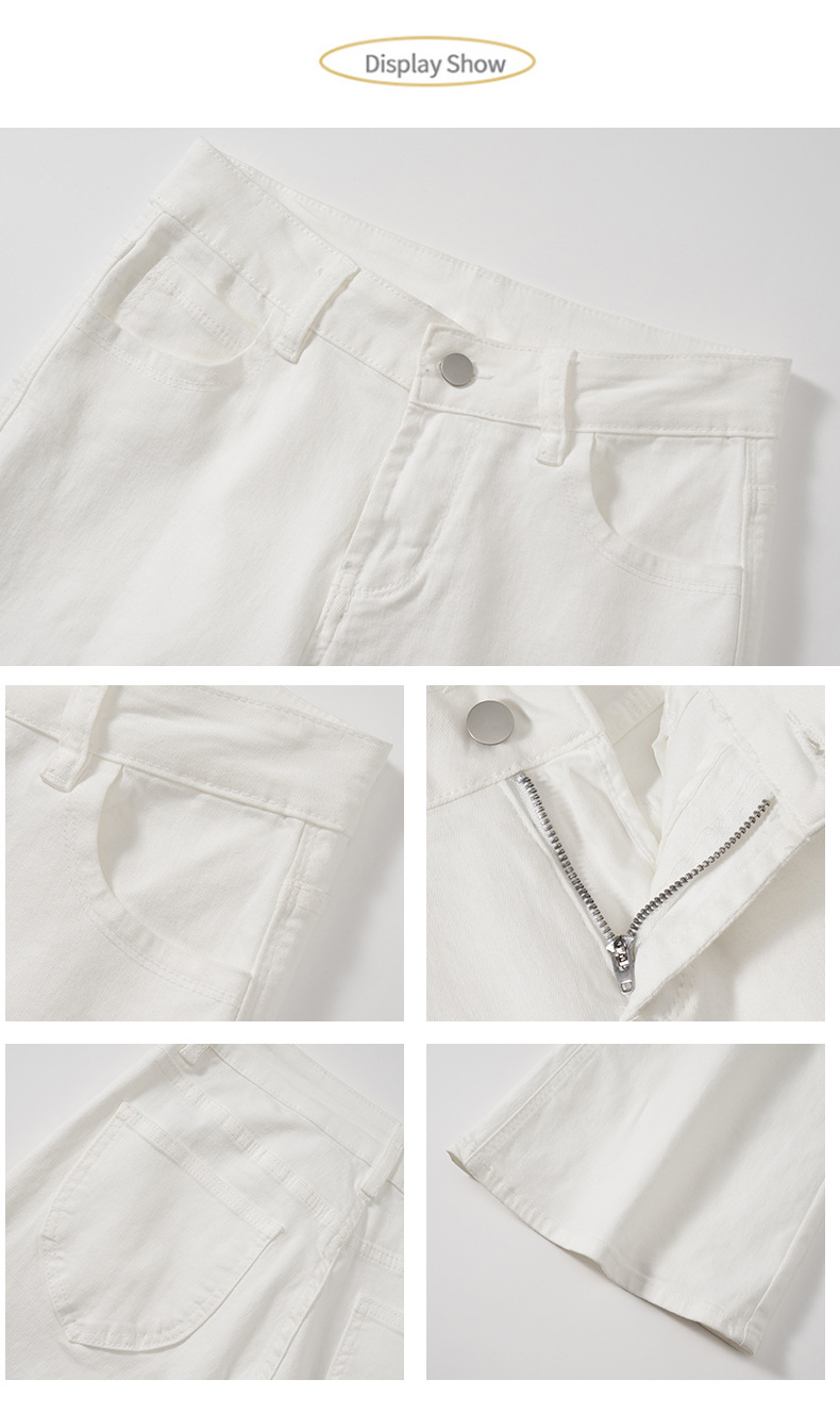 白パンツ ハイウエストストレートワイドデニムパンツ