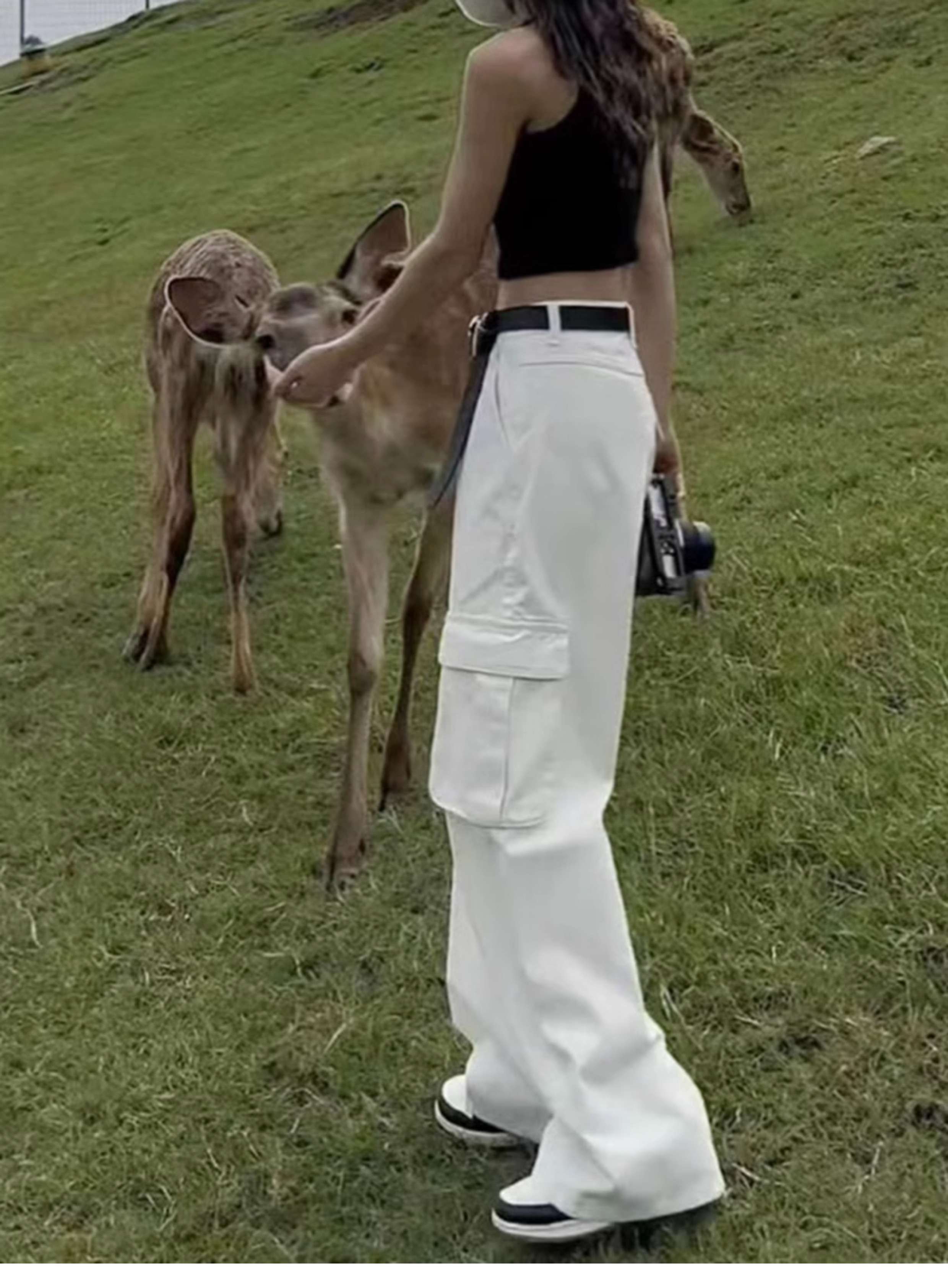 白パンツ カーゴワイドパンツ
