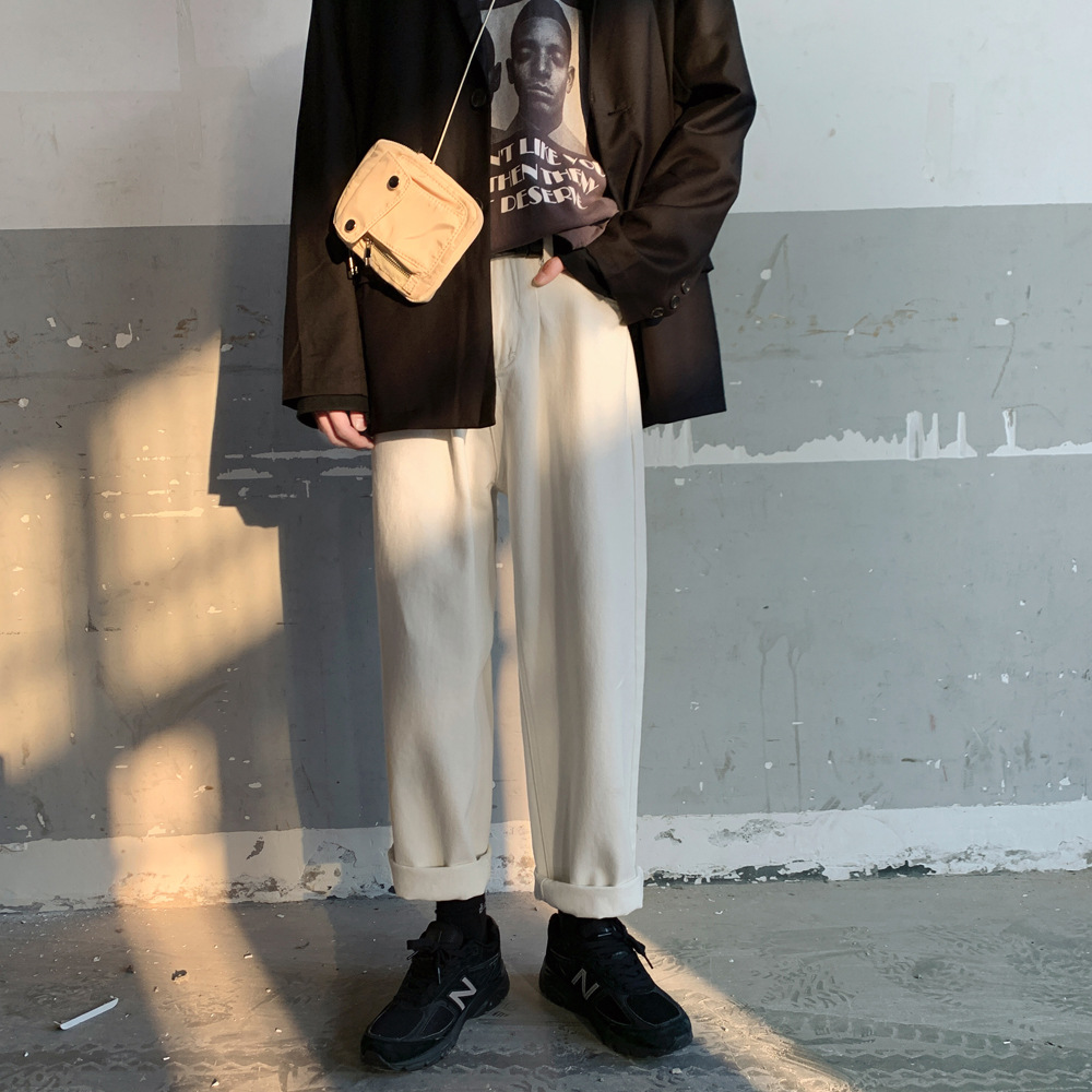 白パンツ ストレートスラックス デニム風パンツ