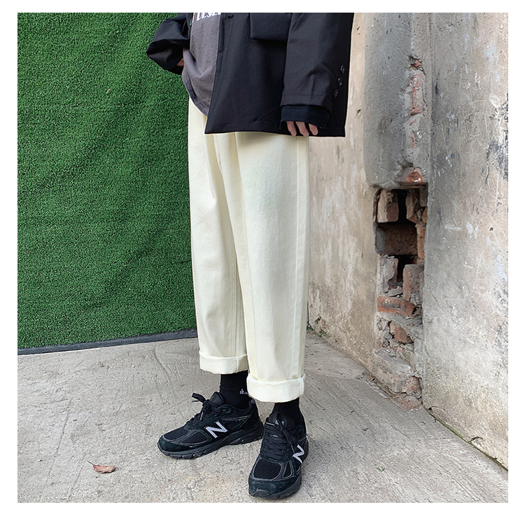 白パンツ ストレートスラックス デニム風パンツ