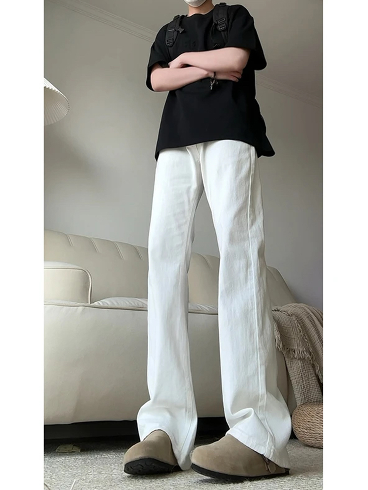 白パンツ 麻混リネン風フレアパンツ