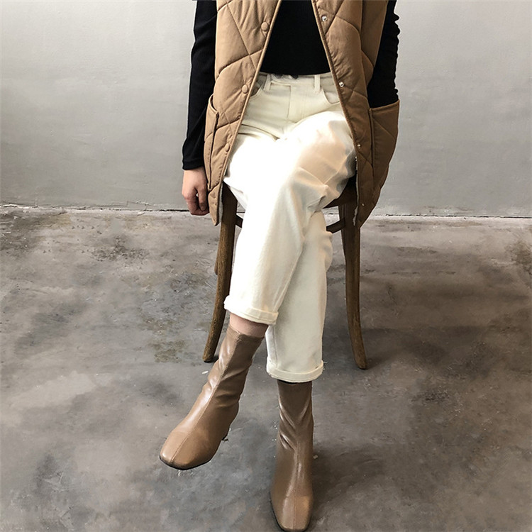 白パンツ ハイウエスト裏起毛白デニム暖かレディースロングパンツ