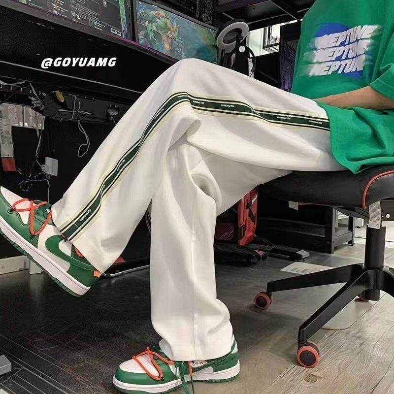 白パンツ サイドライン ストレートパンツ