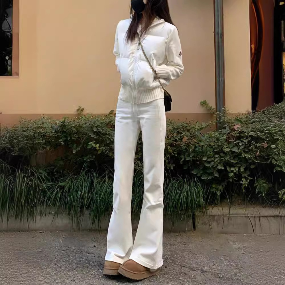 白パンツ ハイウエスト美脚フレアパンツ