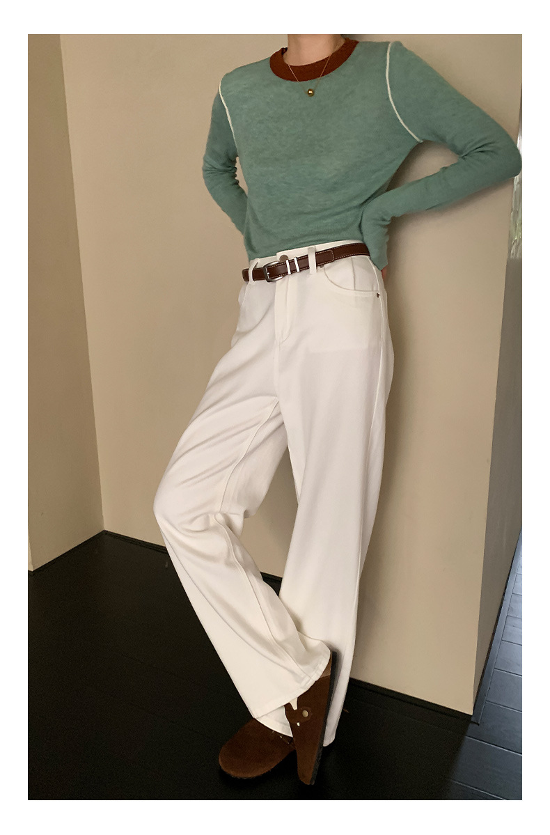 白パンツ センタープレスワイドパンツ