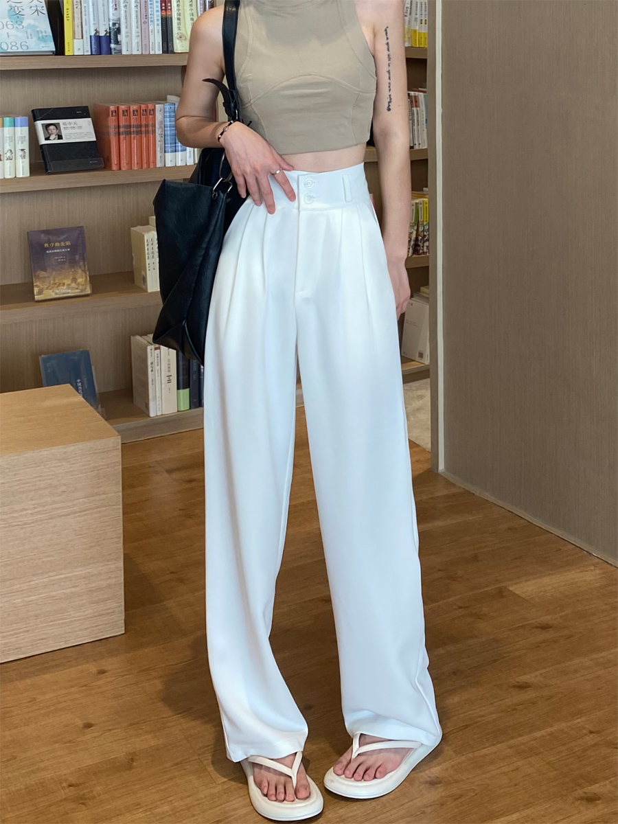 白パンツ 上品タックワイドパンツ