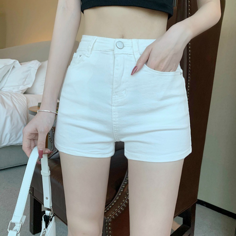 白パンツ ハイウエストデニムショートパンツ