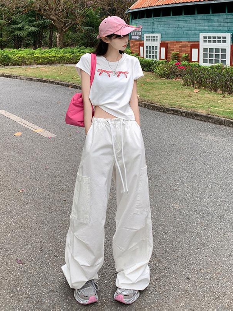 白パンツ ゆったりリラックスワイドパンツ