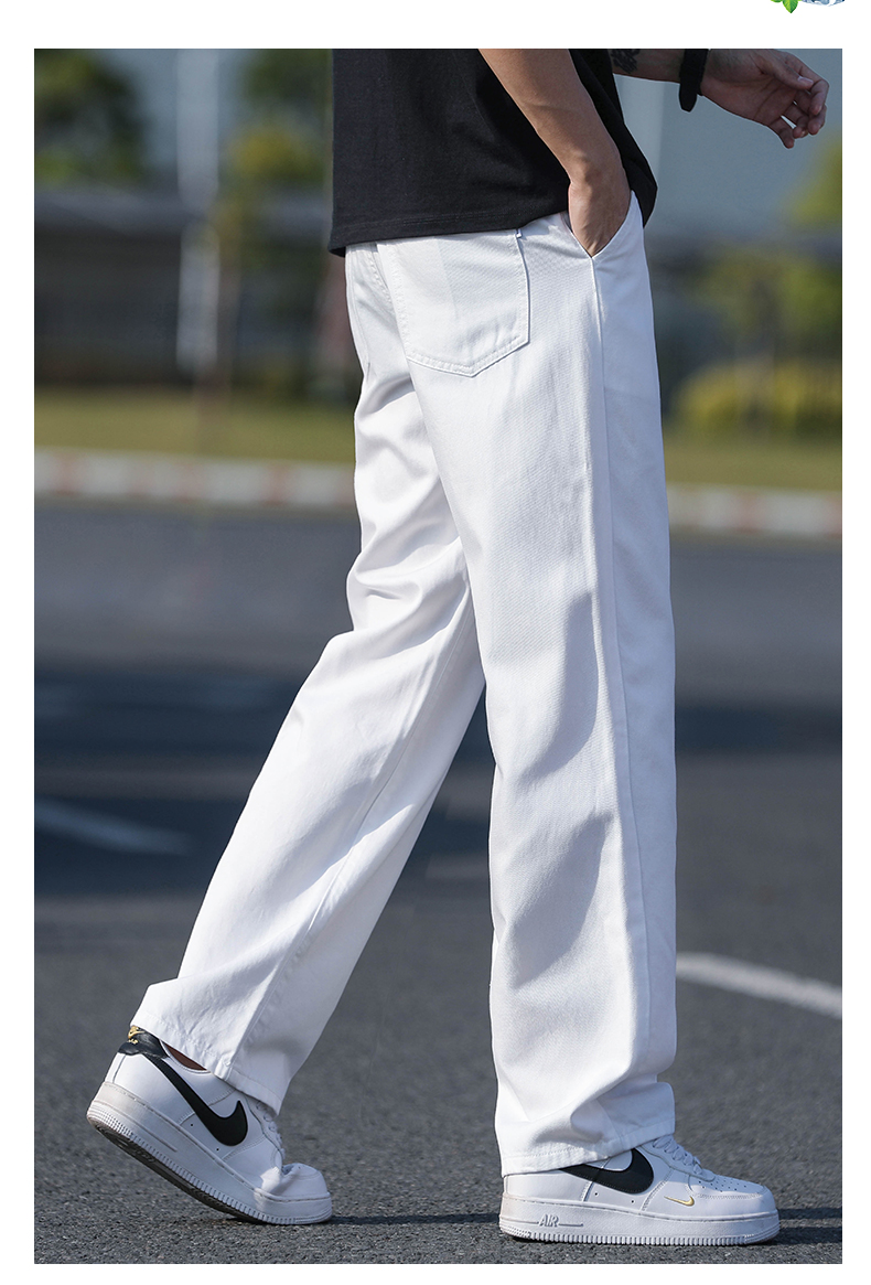 白パンツ 上質素材ストレートパンツ