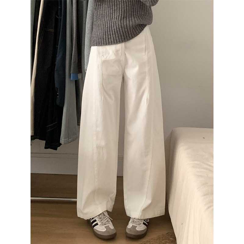 白パンツ ゆったりシルエット センタープレスロングワイドパンツ